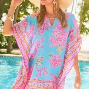 NWT Women’s Lilly Pulitzer Lindamarie Silk Caftan Royal Coral XXS/XS MSRP $398